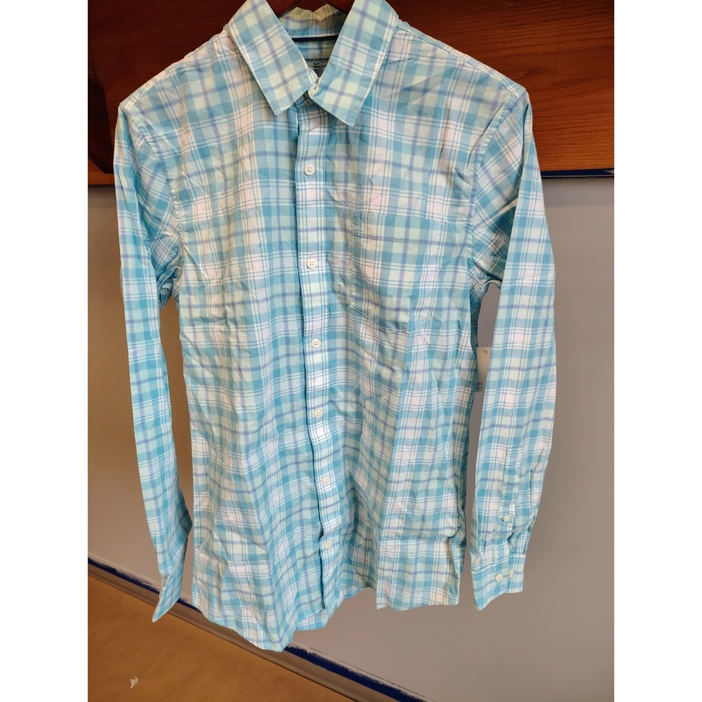 96% Cotton Amzn Ess. Slim Fit Plaid Long Sleeve Button-Up Shirt S